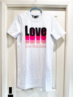 Authentic Love Moschino Graphic White T-Shirt Dress